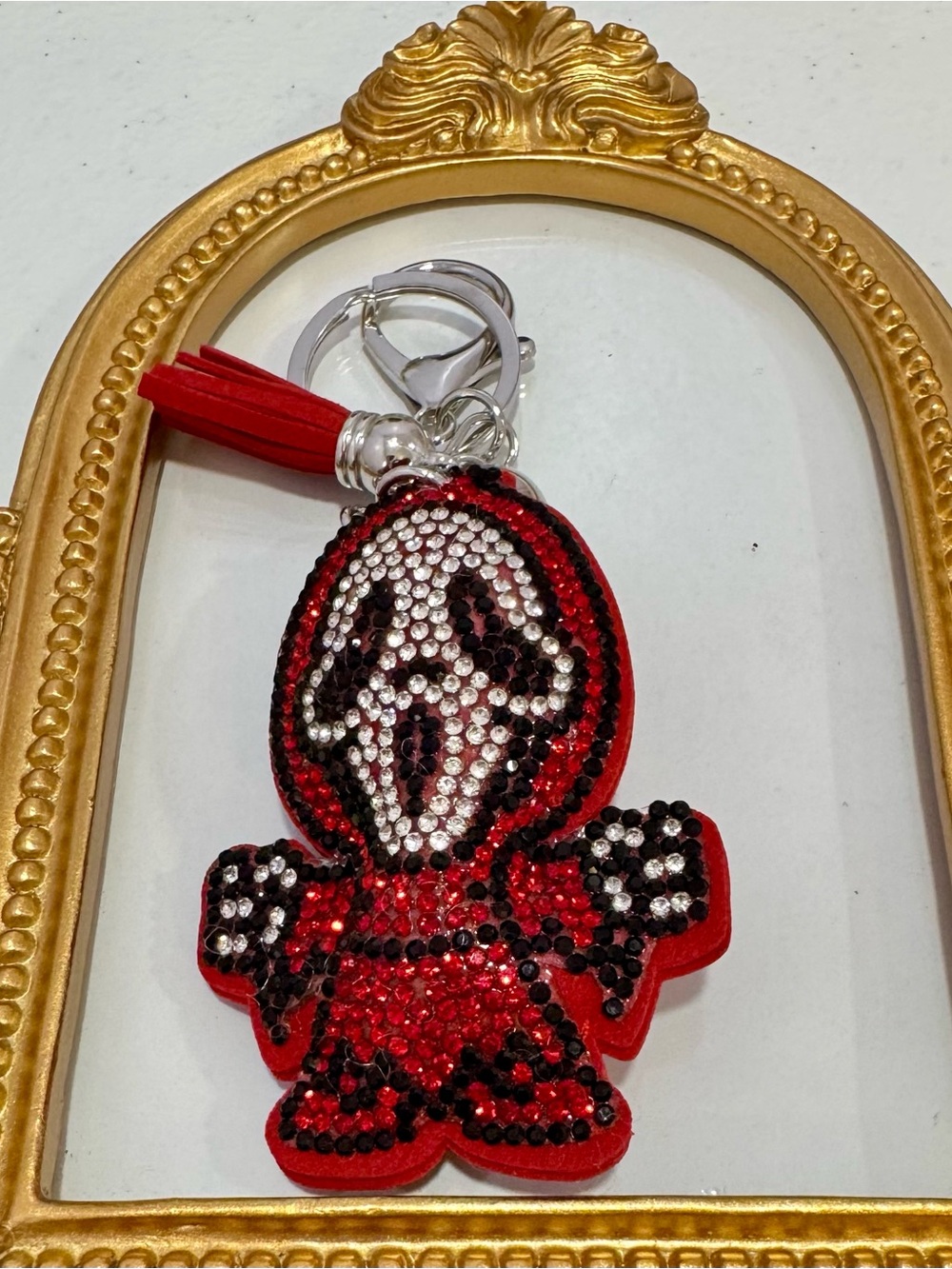 New Red Rhinestone Hooded Scream Keychain Bag Charm